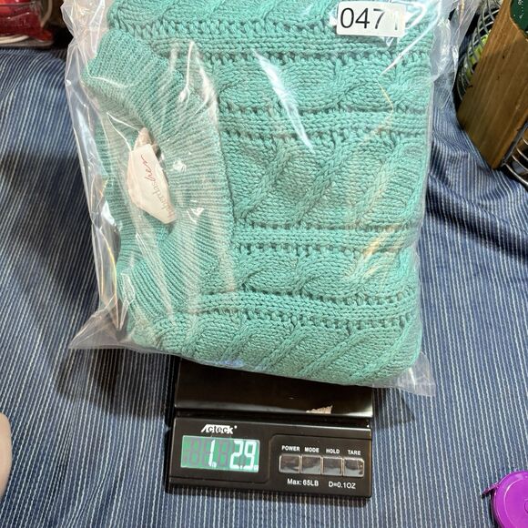 Haberdasher Sweater Women M Teal Cable Knit Silk Blend Coastal Grandma Fall - Picture 8 of 8